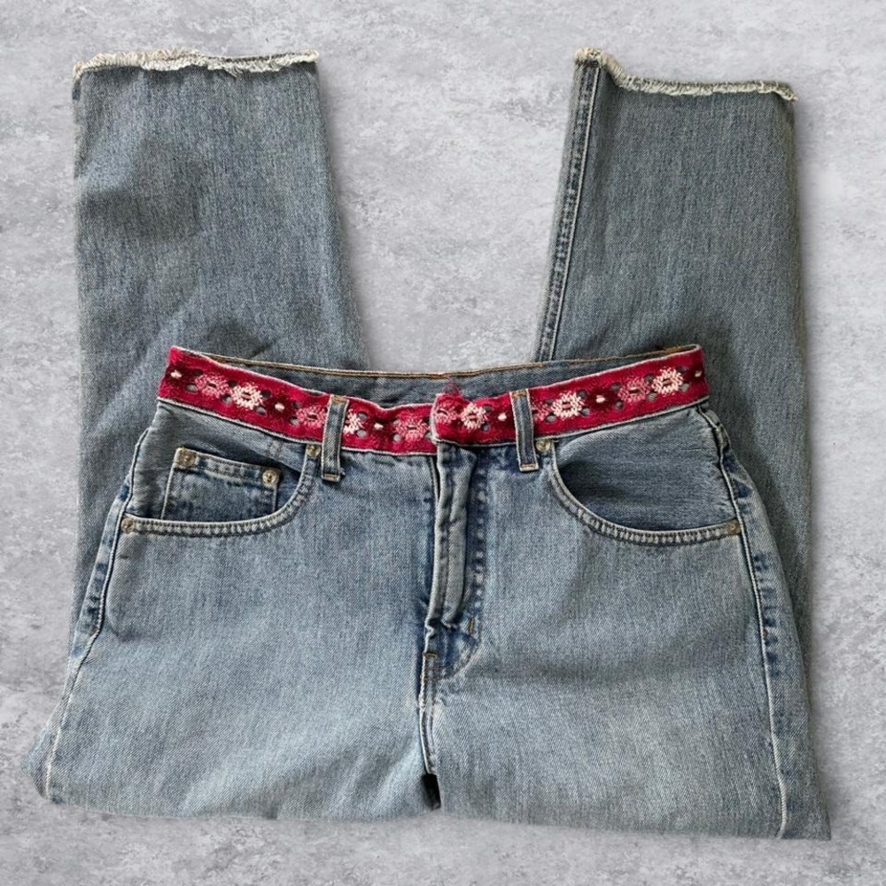 Agolde Rose Vintage High Waist Straight Leg Jeans Light Wash Pink Embroidered 27